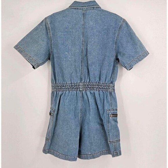 International Button Front Carpenter Vibe Pockets Blue Jean Romper Sz 9/10 - Picture 2 of 4